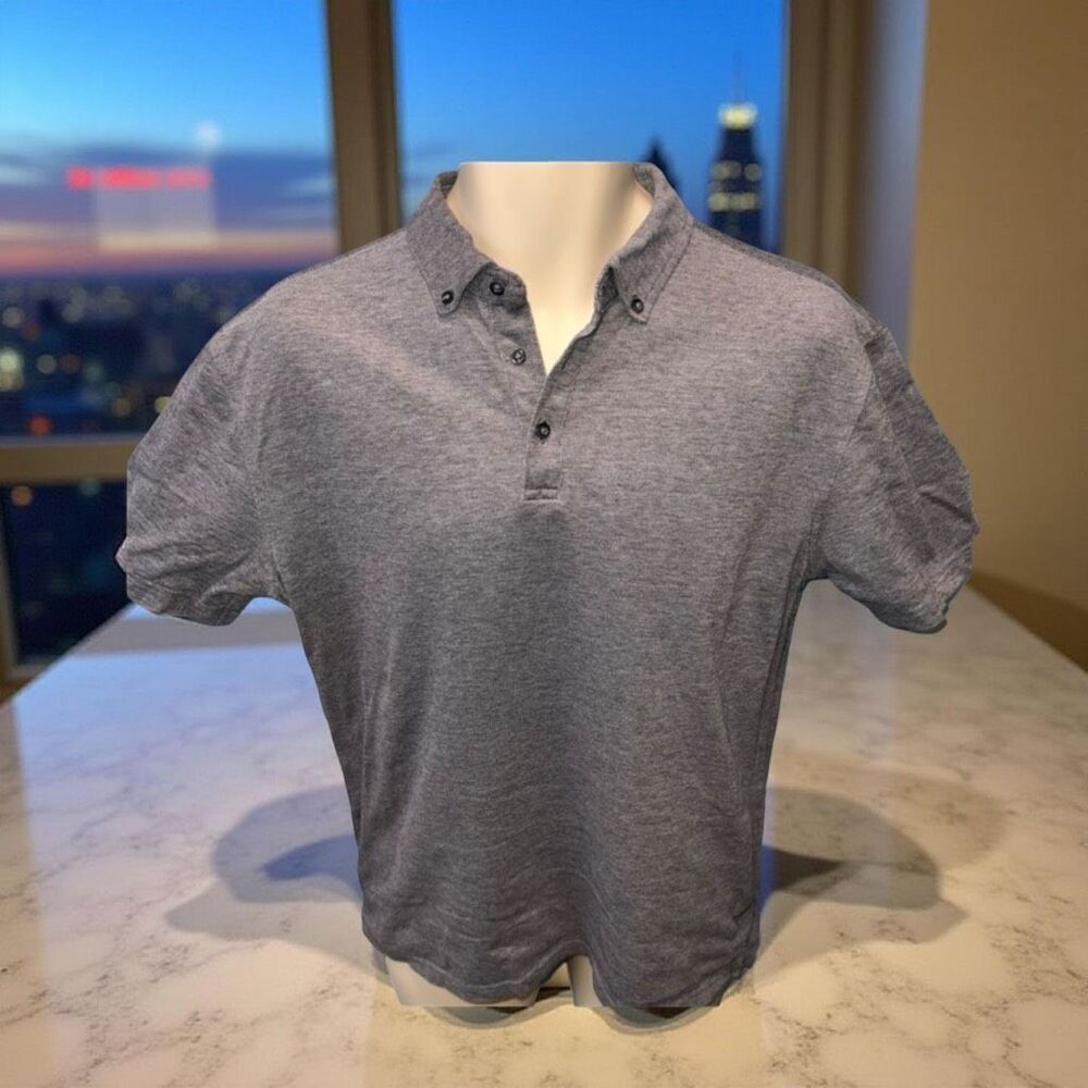 J Hilburn Gray Textured 100% Cotton Short Sleeve Button Down Collar Polo M